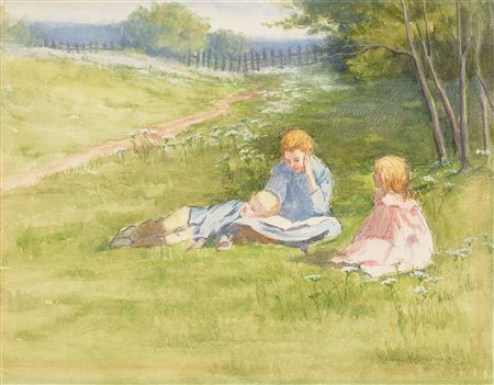Three Children in a Field of Flowers
