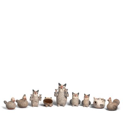 Nine pottery objects