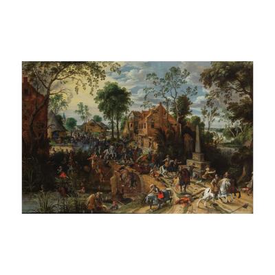 Combat of cavalry in a Flemish village