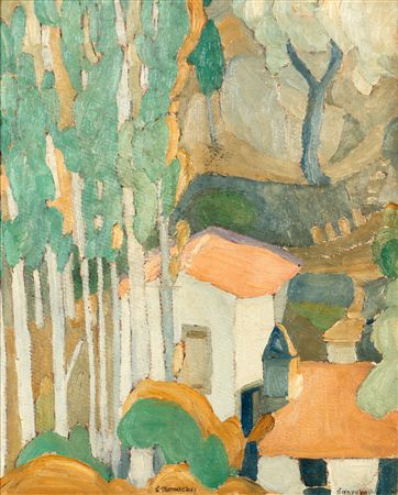Houses and poplar trees in Lesvos