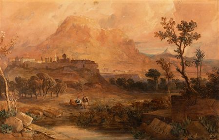 A view of Corinth with the Temple and the Acrocorinth in the background