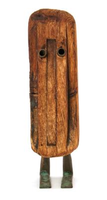 Patinated wood bird figure
