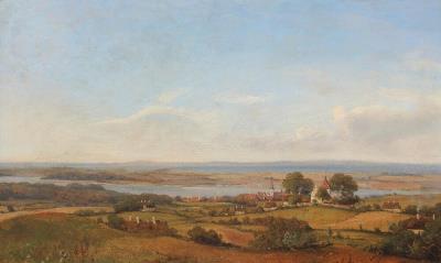 Landscape with a view towards a town