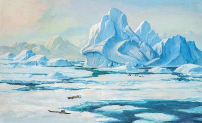 A Greenlandic landscape with a seal hunter