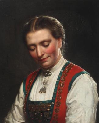 Portrait of a Norwegian girl wearing a Hardanger bunad