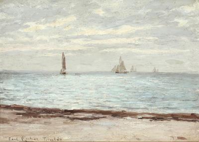 Sailing boats seen from the beach in Tisvilde
