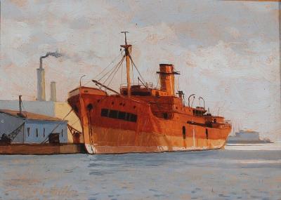 A moored cargo ship
