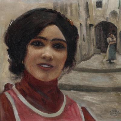 A young woman in an Italian street