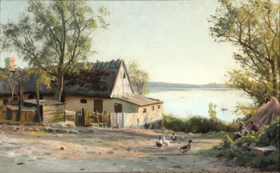 View from a gravel road with ducks with a view towards Roskilde Fiord