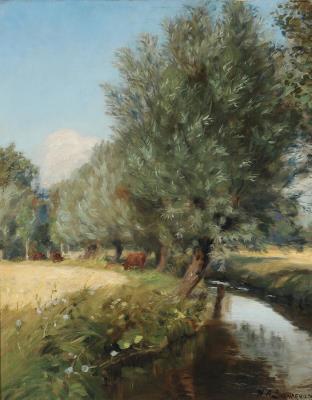 A view from Raagelund with cows grazing by Vejrup Aa