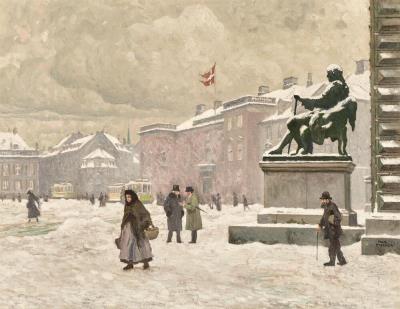 Winter day at Kgs. Nytorv, Copenhagen, seen from The Royal Theater towards Charlottenborg Palace and Bredgade
