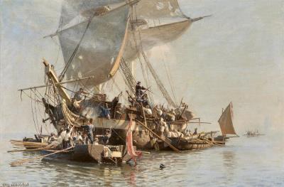 An English brig is conquered by Danish gunboats 1808
