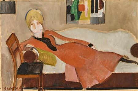 Interior with reclining woman