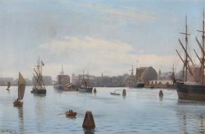 Harbour scenery from Copenhagen with ships on the sea