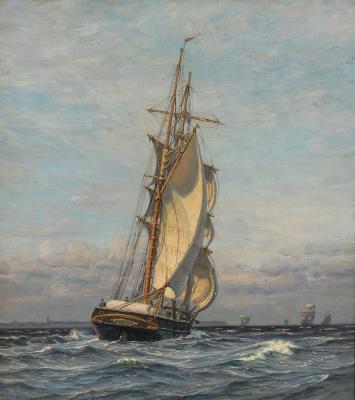 A sailing ship in windy weather