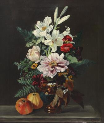 Still life with flowers and apples