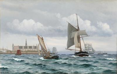 Ships passing Kronborg on a busy day on the water