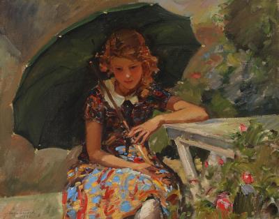 A young woman with an umbrella