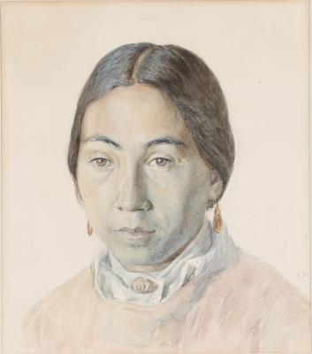 Portrait of a woman, presumably the widower Mrs. Mørck from Umanac.