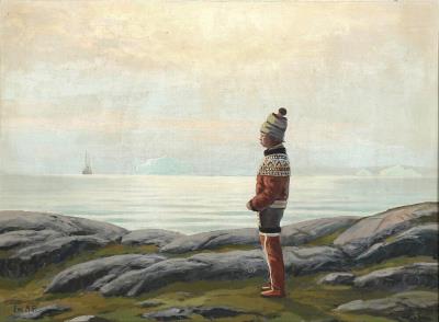 A woman from Greenland gazing at a fiord.