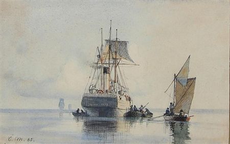 Ships on the sea at quiet weather.