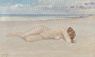 A naked woman on the beach