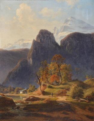 Mountain Landscape with a Hiker