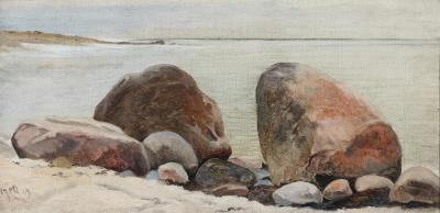 A view of a coast with large rocks