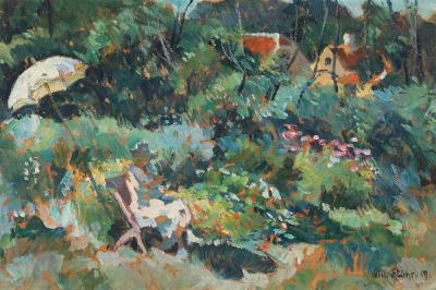 A Lady Reads in a Sunny Garden in Skagen, Denmark