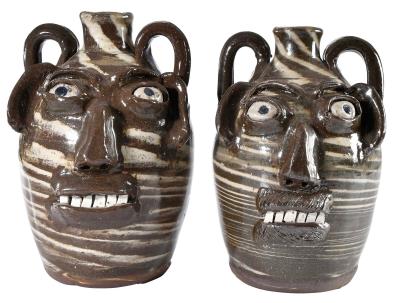 Two Burlon Craig North Carolina Stoneware Face Jugs