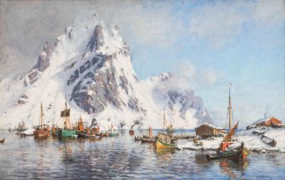 Lofoten in den winter (Noorwegen) by Gunnar Berg - Auction record, sale price, and art valuation. Compare with similar artists and explore comparable artworks.