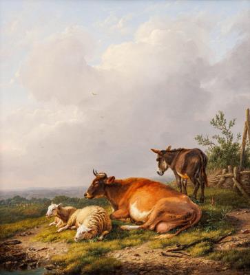Ane, vache, deux moutons