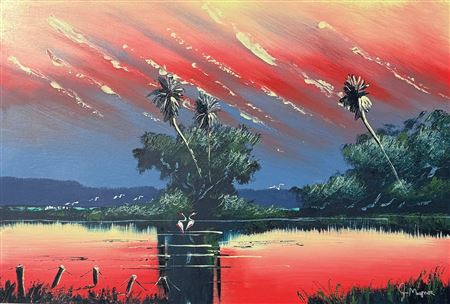 PINK SKY HIGHWAYMEN-STYLE FLORIDA PAINTING by John Maynor - Auction record, sale price, and art valuation. Compare with similar artists and explore comparable artworks.