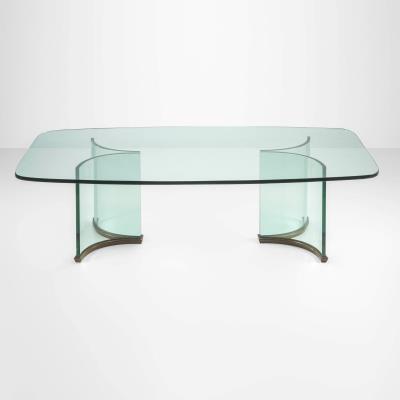 Rare table (bevelled curved crystal top, wooden details)