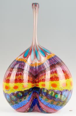 Untitled double-lobed and multi-colored murrine art glass sculpture or vase