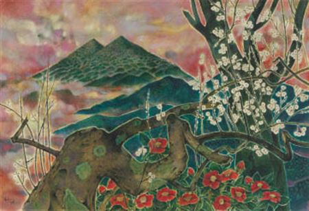Tsukuba spring and white plum blossoms
