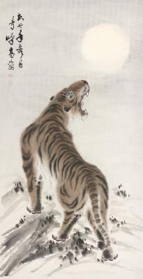 Roaring Tiger under the Moon