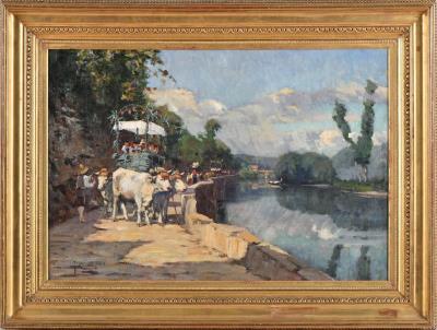 A festive procession with figures and teams of oxen by Jose Campas - Auction record, sale price, and art valuation. Compare with similar artists and explore comparable artworks.