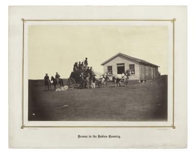 Overland Stage starting for Denver from Hays City, 289 miles west of Missouri River, from Scenes in the Indian Country, 1867