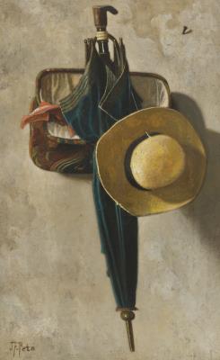 Still Life of Umbrella, Carpetbag and Hat
