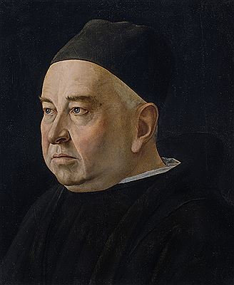 Portrait of a prelate, bust-length, in a black gown and beretta
