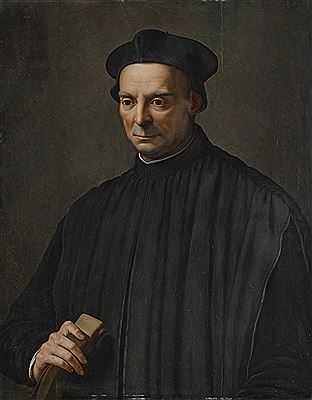 Portrait of gentleman, half-length, in black robes and a cap, holding a pair of gloves