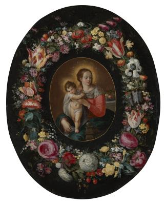 The Virgin and Child surrounded by a garland of flowers