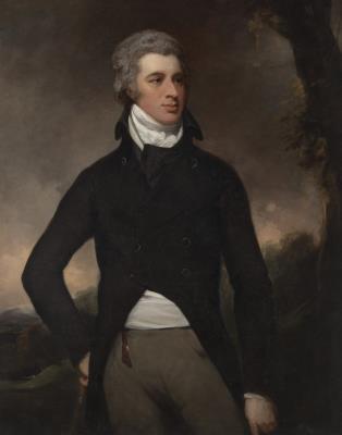 Portrait of George Henry Fitzroy (1760-1844), Earl of Euston, later 4th Duke of Grafton, three-quarter-length, in a black coat, with a landscape beyond
