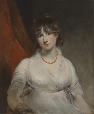 Portrait of the Honorable Arabella Bouverie, later Talbot, née Ogle (1762-1855), half-length, in a white dress, before a red curtain