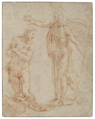 The Baptism of Christ (recto); Study of two sarcophagi (verso)