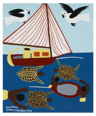 Untitled (Men With Turtles, Sailboat and Birds)