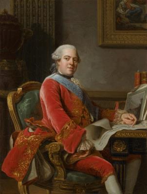 Portrait of Abel-François Poisson (1727-1781), Marquis de Marigny, three-quarter-length, in a red suit
