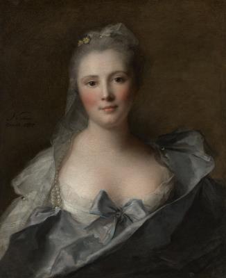 Portrait of Marie Thérèse Marsollier, Marquise de Chamilly (c. 1735-1784), half-length, in a blue-gray dress