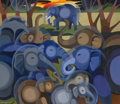 Untitled (Tusker and Herd at Sunrise) by Senaka Senanayake - Auction record, sale price, and art valuation. Compare with similar artists and explore comparable artworks.